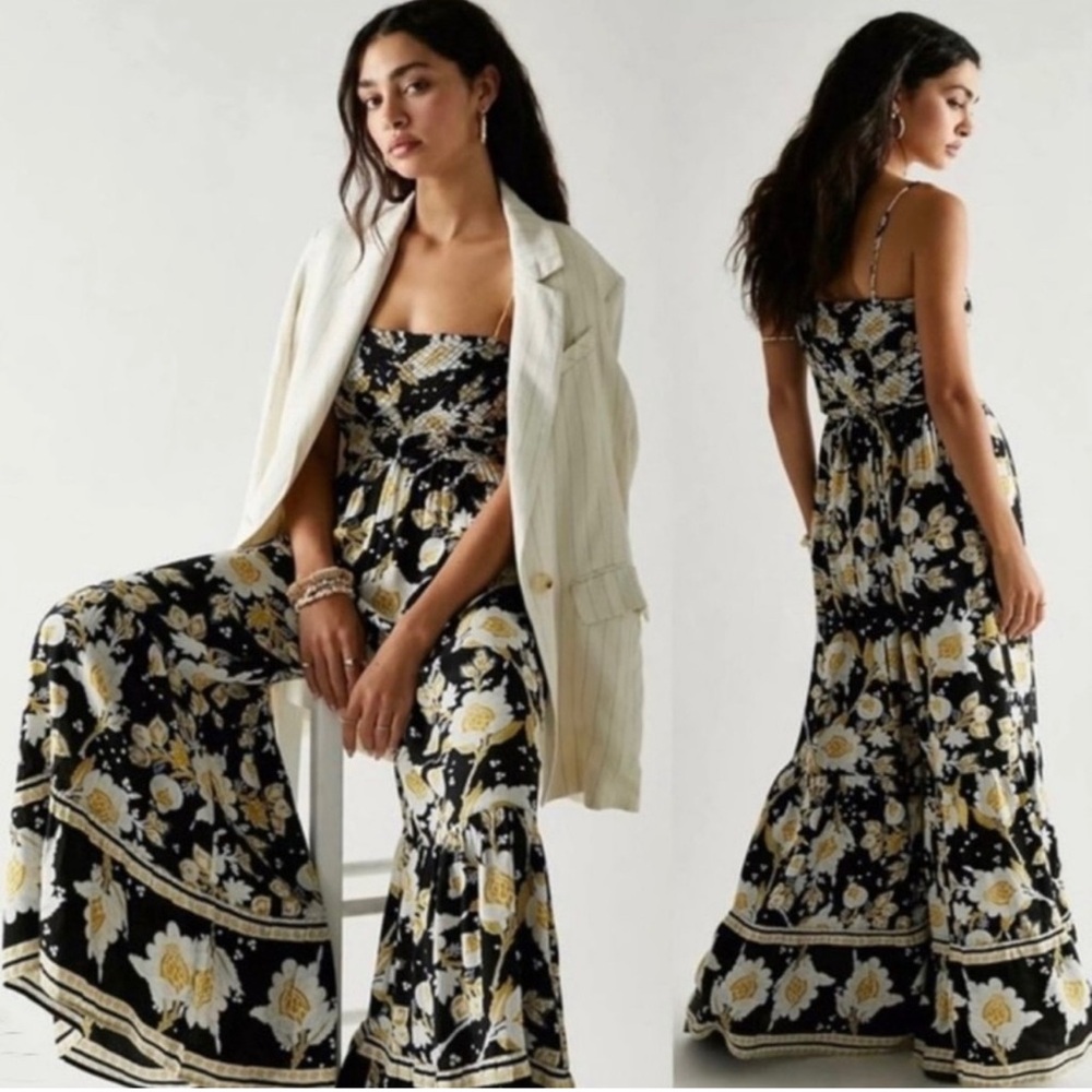 Women's Black & Cream Floral Wide-Leg Jumpsuit